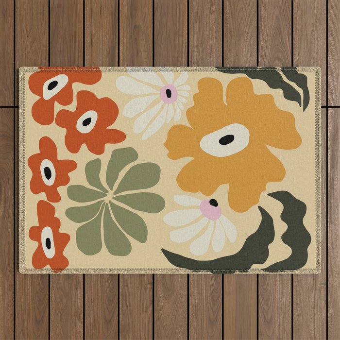 Retro abstract floral  Outdoor Rug Gallery Image 1