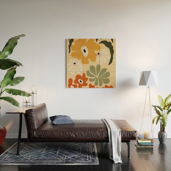 Retro abstract floral  Wood Wall Art Gallery Image 2