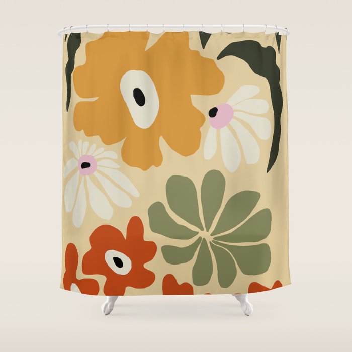 Retro abstract floral  Shower Curtain Gallery Image 1