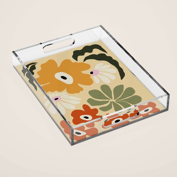 Retro abstract floral  Acrylic Tray Gallery Image 1