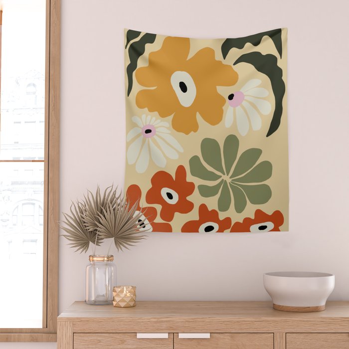 Retro abstract floral  Wall Tapestry Gallery Image 2