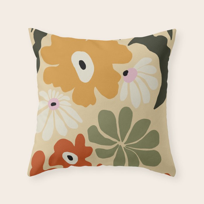 Retro abstract floral  Throw Pillow Gallery Image 1