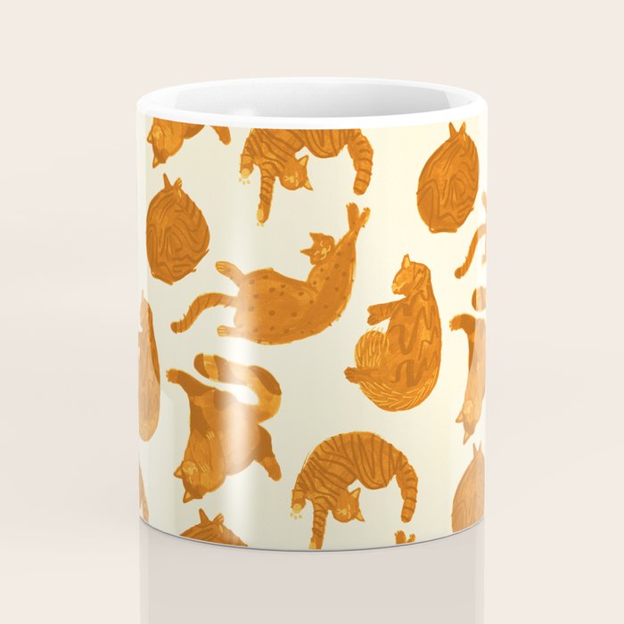 Sleepy Cozy Kitty Cats in Buttercup & Orange Coffee Mug Gallery Image 4