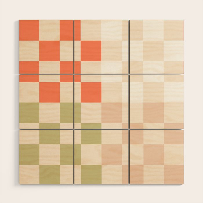 Retro Pastel Check Pattern Wood Wall Art Gallery Image 1