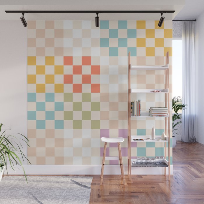 Retro Pastel Check Pattern Wall Mural Gallery Image 1