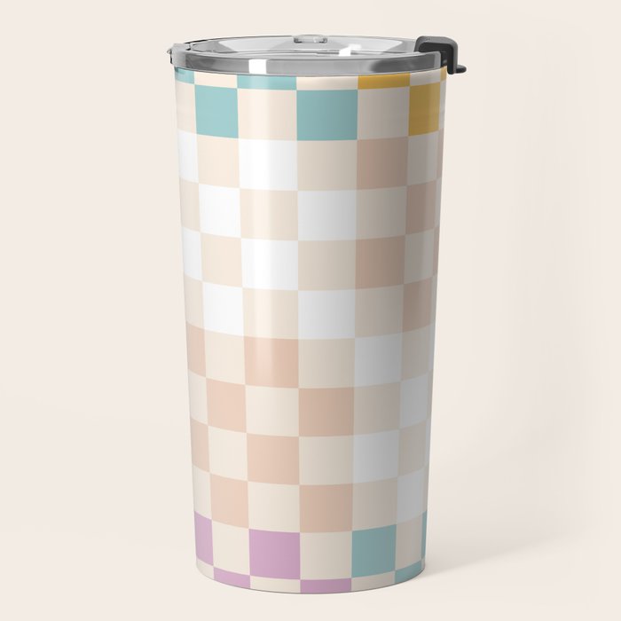 Retro Pastel Check Pattern Travel Mug Gallery Image 2