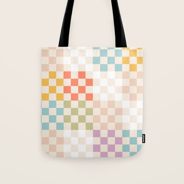 Retro Pastel Check Pattern Tote Bag Gallery Image 1