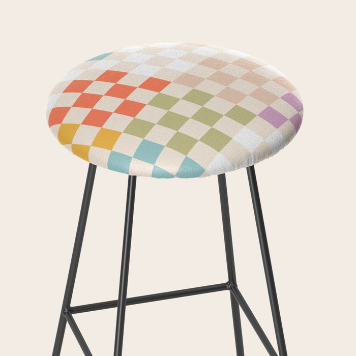 Retro Pastel Check Pattern Stool Gallery Image 2