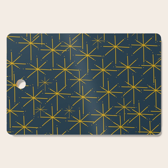 Stella - Atomic Age Mid Century Modern Pattern in Light Mustard Yellow and Navy Blue Cutting Board Gallery Image 1