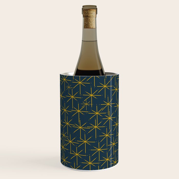 Stella - Atomic Age Mid Century Modern Pattern in Light Mustard Yellow and Navy Blue Wine Chiller Gallery Image 3