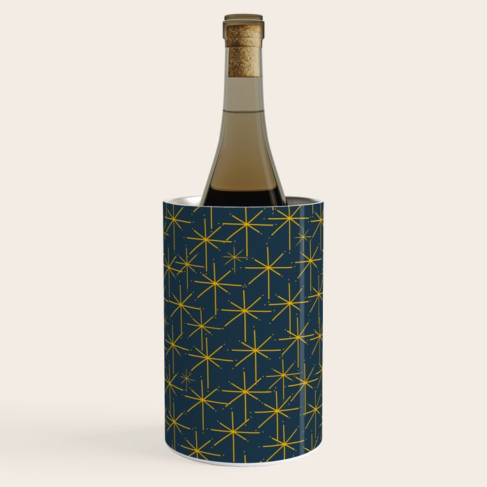 Stella - Atomic Age Mid Century Modern Pattern in Light Mustard Yellow and Navy Blue Wine Chiller Gallery Image 1
