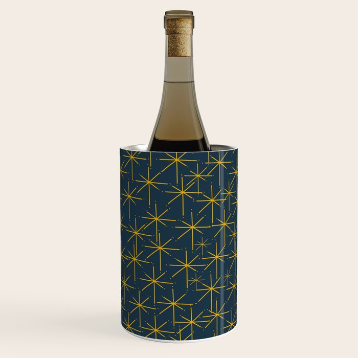 Stella - Atomic Age Mid Century Modern Pattern in Light Mustard Yellow and Navy Blue Wine Chiller Gallery Image 2