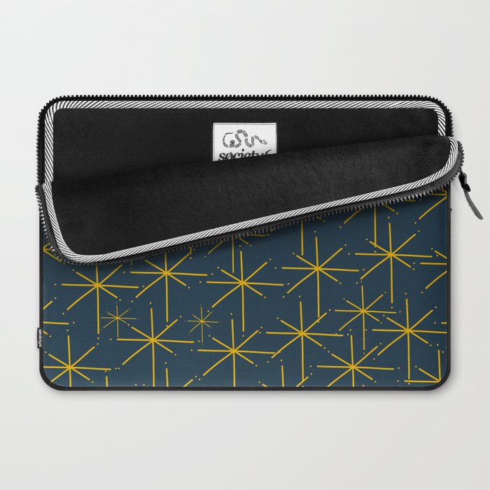 Stella - Atomic Age Mid Century Modern Pattern in Light Mustard Yellow and Navy Blue Laptop Sleeve Gallery Image 2