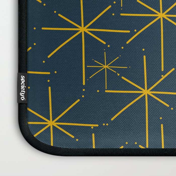 Stella - Atomic Age Mid Century Modern Pattern in Light Mustard Yellow and Navy Blue Laptop Sleeve Gallery Image 3