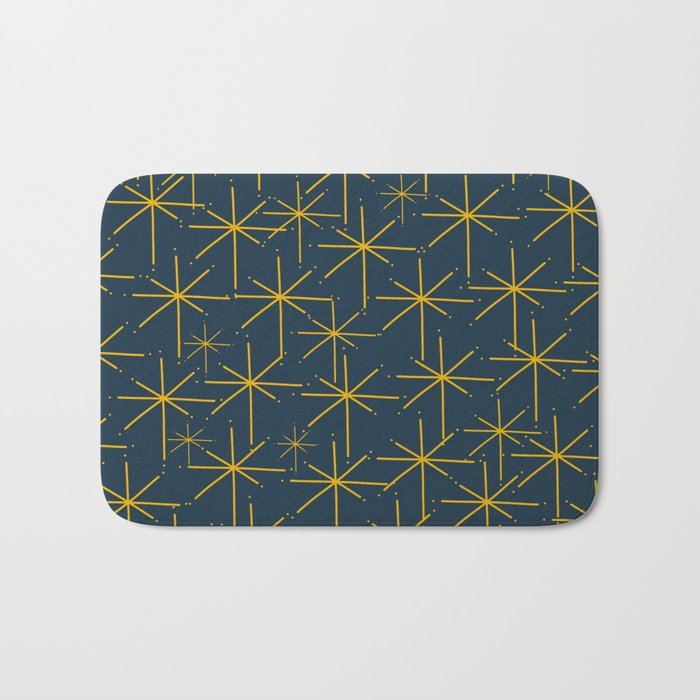 Stella - Atomic Age Mid Century Modern Pattern in Light Mustard Yellow and Navy Blue Bath Mat Gallery Image 1
