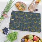 Stella - Atomic Age Mid Century Modern Pattern in Light Mustard Yellow and Navy Blue Cutting Board Gallery Image 2