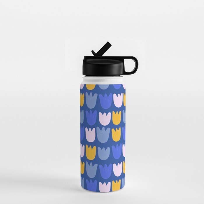 Rows of Tulips in Bloom in Blue & Mustard Yellow Water Bottle Gallery Image 1