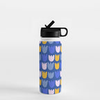 Rows of Tulips in Bloom in Blue & Mustard Yellow Water Bottle Gallery Image 1