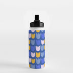 Rows of Tulips in Bloom in Blue & Mustard Yellow Water Bottle Gallery Image 2