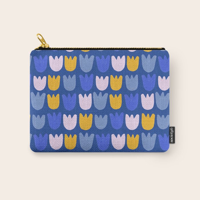 Rows of Tulips in Bloom in Blue & Mustard Yellow Carry All Pouch Gallery Image 1