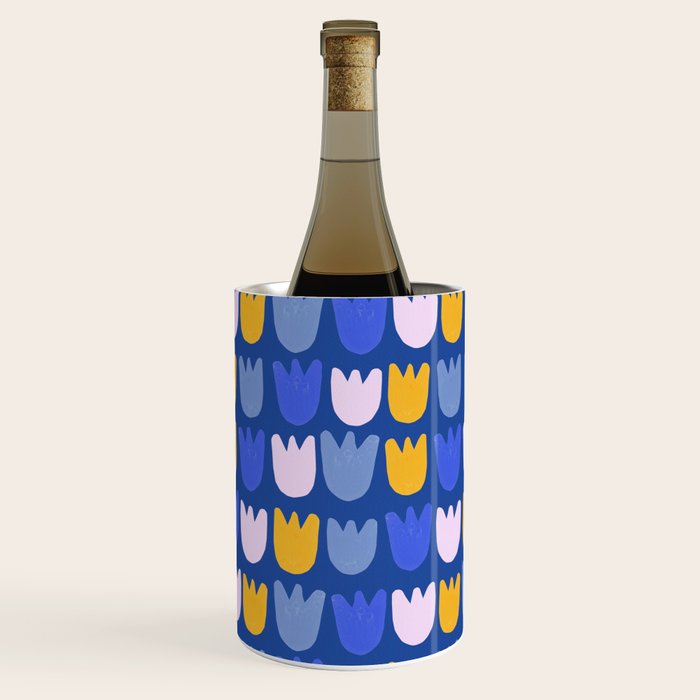 Rows of Tulips in Bloom in Blue & Mustard Yellow Wine Chiller Gallery Image 1