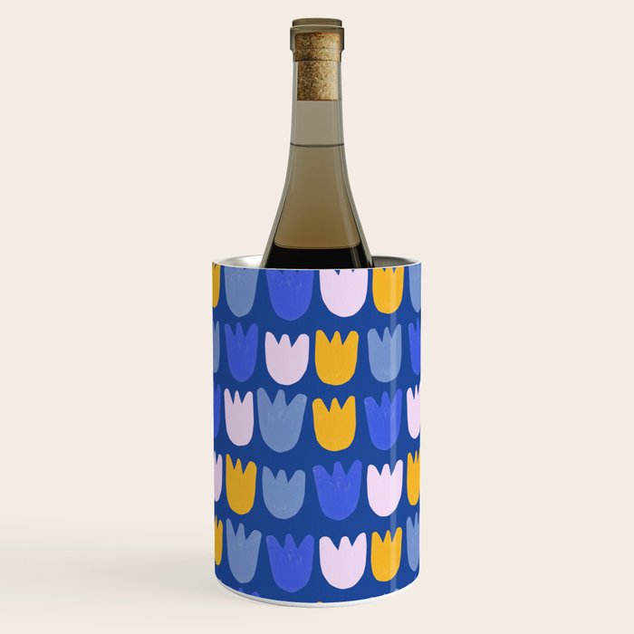 Rows of Tulips in Bloom in Blue & Mustard Yellow Wine Chiller Gallery Image 2