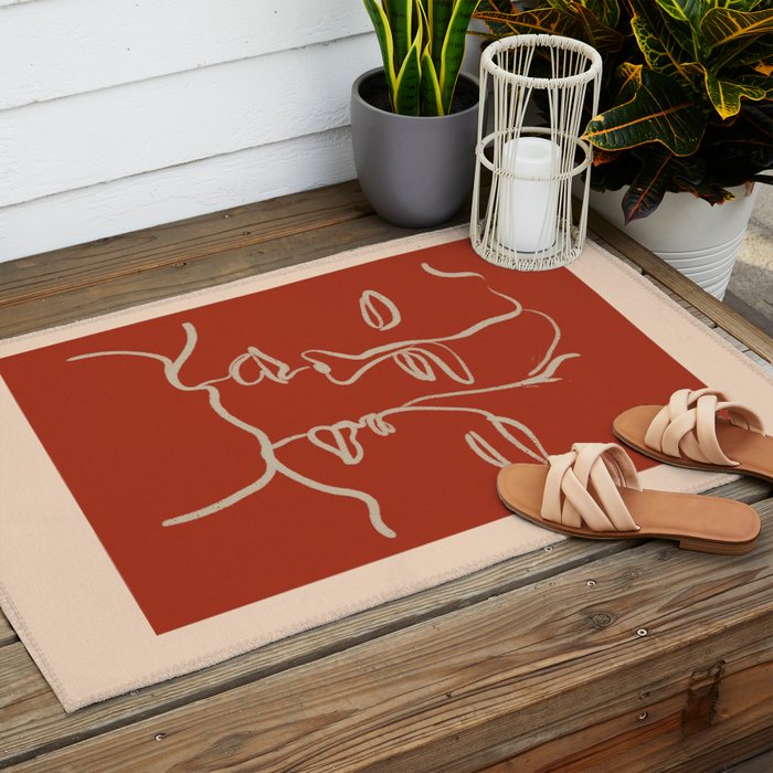 Minimal Abstract Art Three Faces 2 Outdoor Rug Gallery Image 2