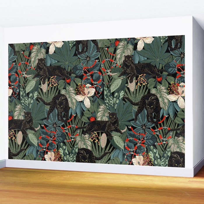 Tropical Black Panther Wall Mural Gallery Image 2