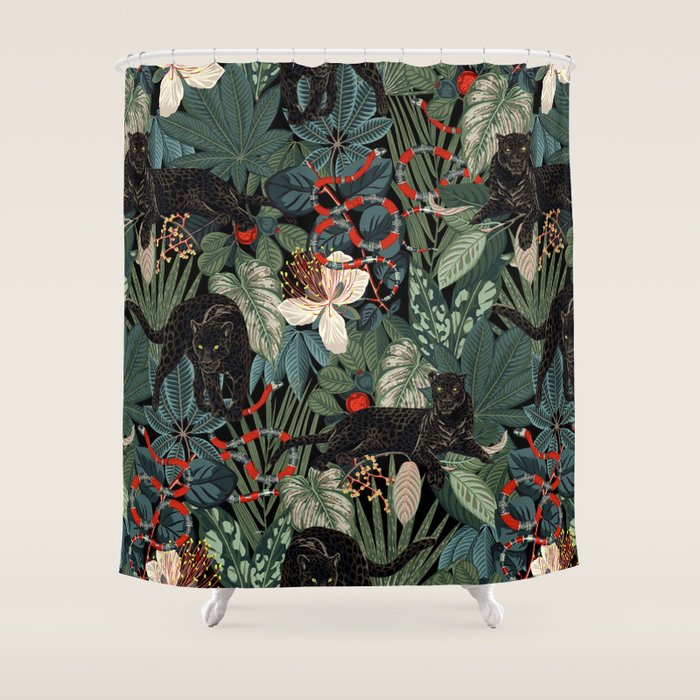 Tropical Black Panther Shower Curtain Gallery Image 1