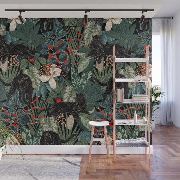 Tropical Black Panther Wall Mural Gallery Image 1