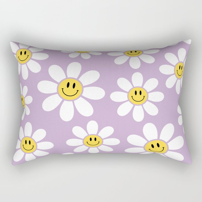 Smiley Face Daisies (Purple) Rectangular Pillow Gallery Image 1