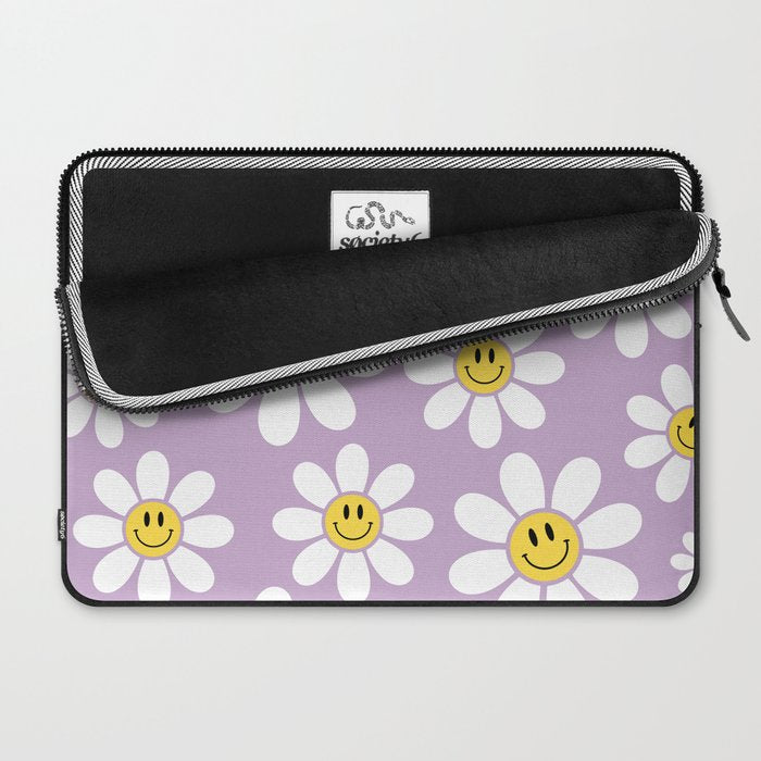 Smiley Face Daisies (Purple) Laptop Sleeve Gallery Image 2