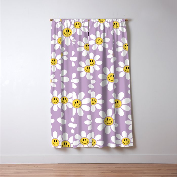 Smiley Face Daisies (Purple) Window Curtain Gallery Image 3