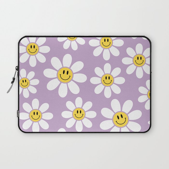 Smiley Face Daisies (Purple) Laptop Sleeve Gallery Image 1