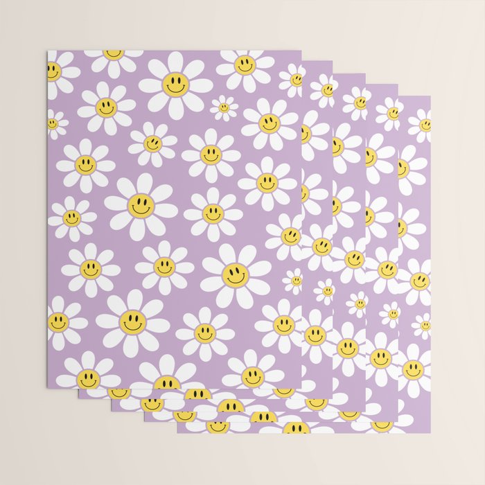 Smiley Face Daisies (Purple) Wrapping Paper Gallery Image 3
