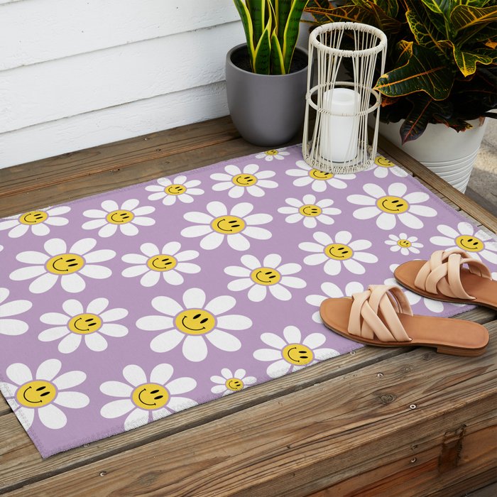 Smiley Face Daisies (Purple) Outdoor Rug Gallery Image 2