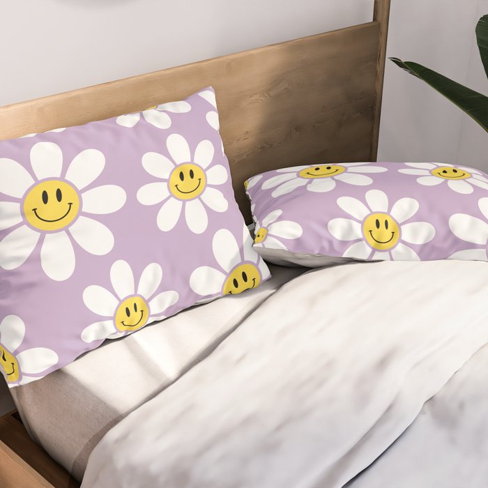 Smiley Face Daisies (Purple) Pillow Sham Gallery Image 2