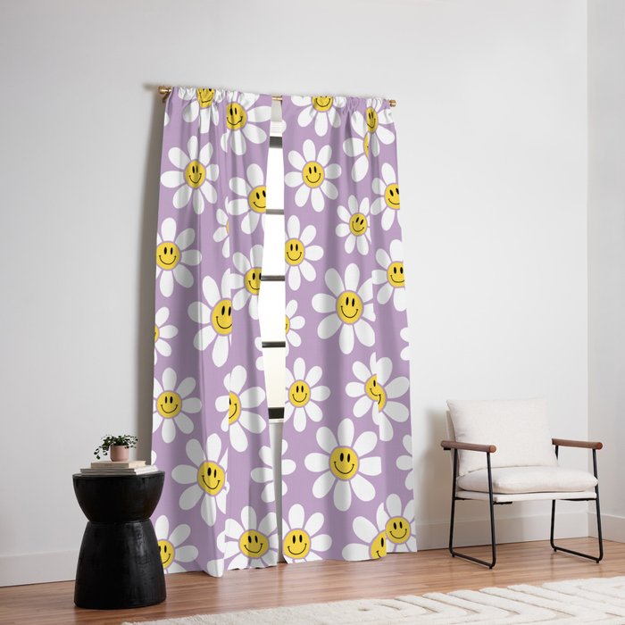 Smiley Face Daisies (Purple) Window Curtain