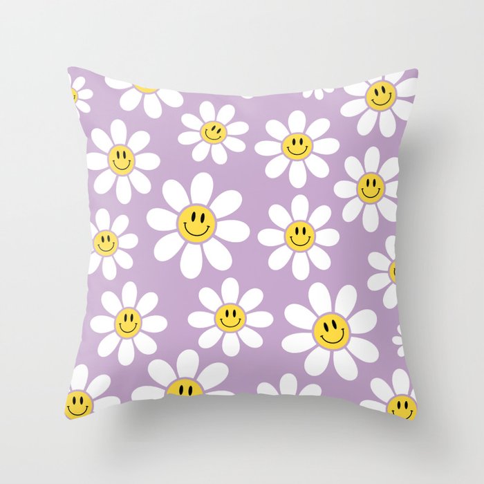 Smiley Face Daisies (Purple) Throw Pillow Gallery Image 6
