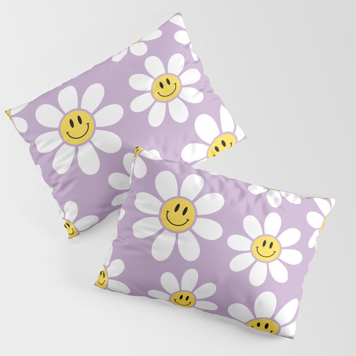 Smiley Face Daisies (Purple) Pillow Sham Gallery Image 1