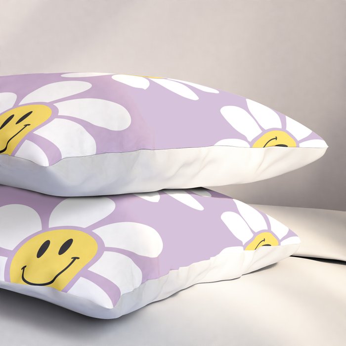 Smiley Face Daisies (Purple) Pillow Sham Gallery Image 3