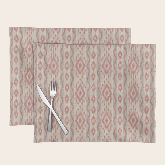Coastal Ikat Stripe - dusky blue and pink Placemat Gallery Image 1