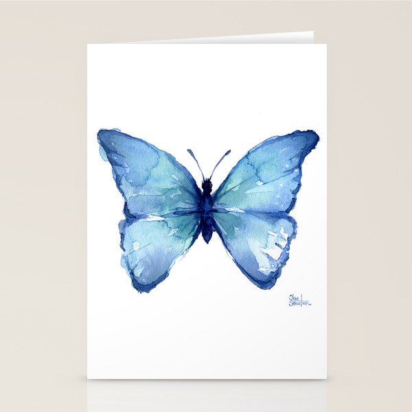 Blue Butterfly Watercolor Stationery Card Gallery Image 1