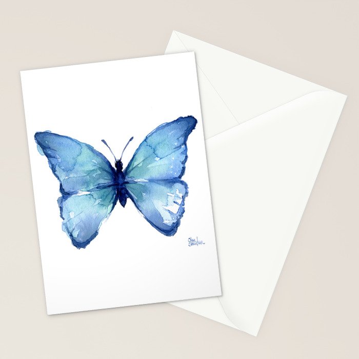 Blue Butterfly Watercolor Stationery Card Gallery Image 2