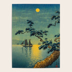 Tsuchiya Koitsu Maiko Seashore Japanese Woodblock Print Night Time Moon Over Ocean Sailboat Poster Gallery Image 4