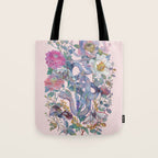 Pink Floral Garden Snake Tote Bag Gallery Image 1