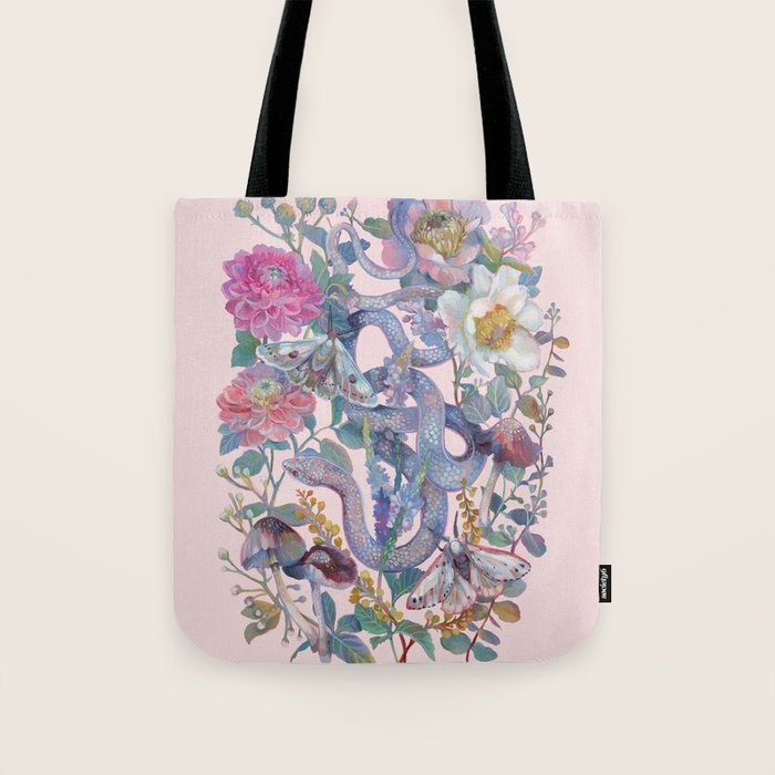 Pink Floral Garden Snake Tote Bag Gallery Image 1
