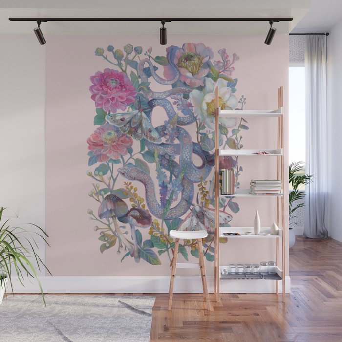 Pink Floral Garden Snake Wall Mural Gallery Image 1