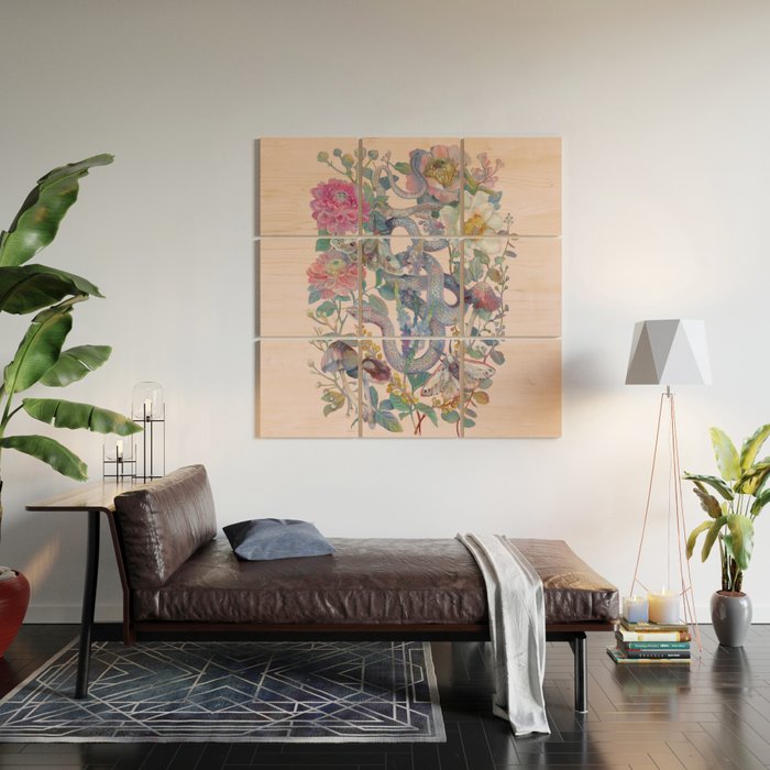 Pink Floral Garden Snake Wood Wall Art Gallery Image 2