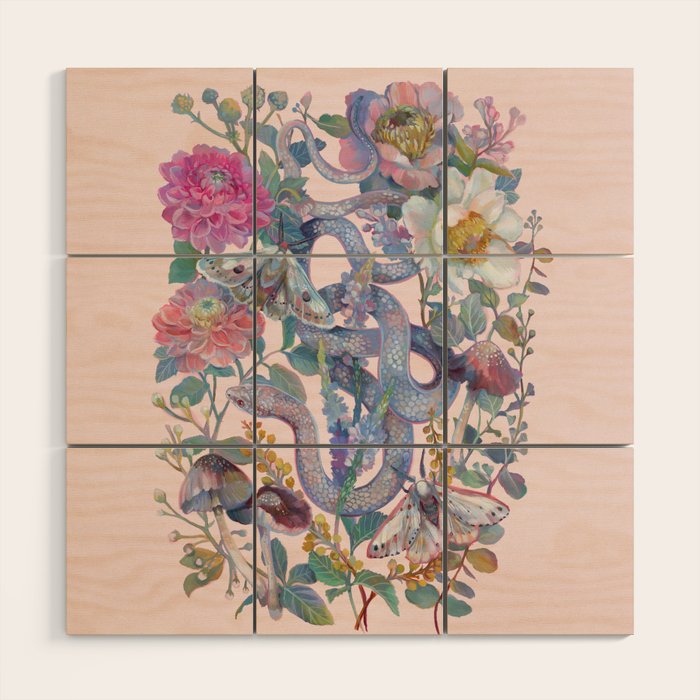 Pink Floral Garden Snake Wood Wall Art Gallery Image 1
